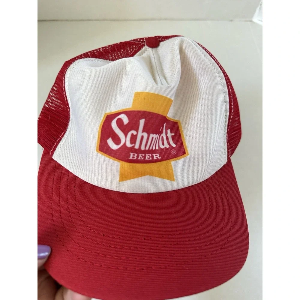 Schmidt Beer Mesh Back Trucker Hat Adjustable Red White Vintage